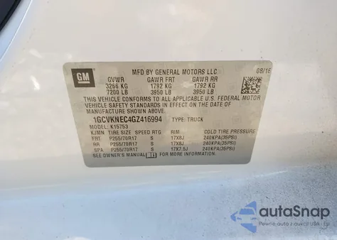 2016 Chevrolet Silverado 1500 Wt z USA, uszkodzony, nr VIN 1GCVKNEC4GZ416994